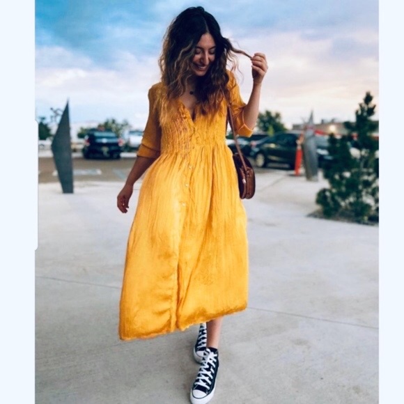 “set” Zara Mustard Wrinkle Look Dress /Pants NWT - Picture 7 of 16